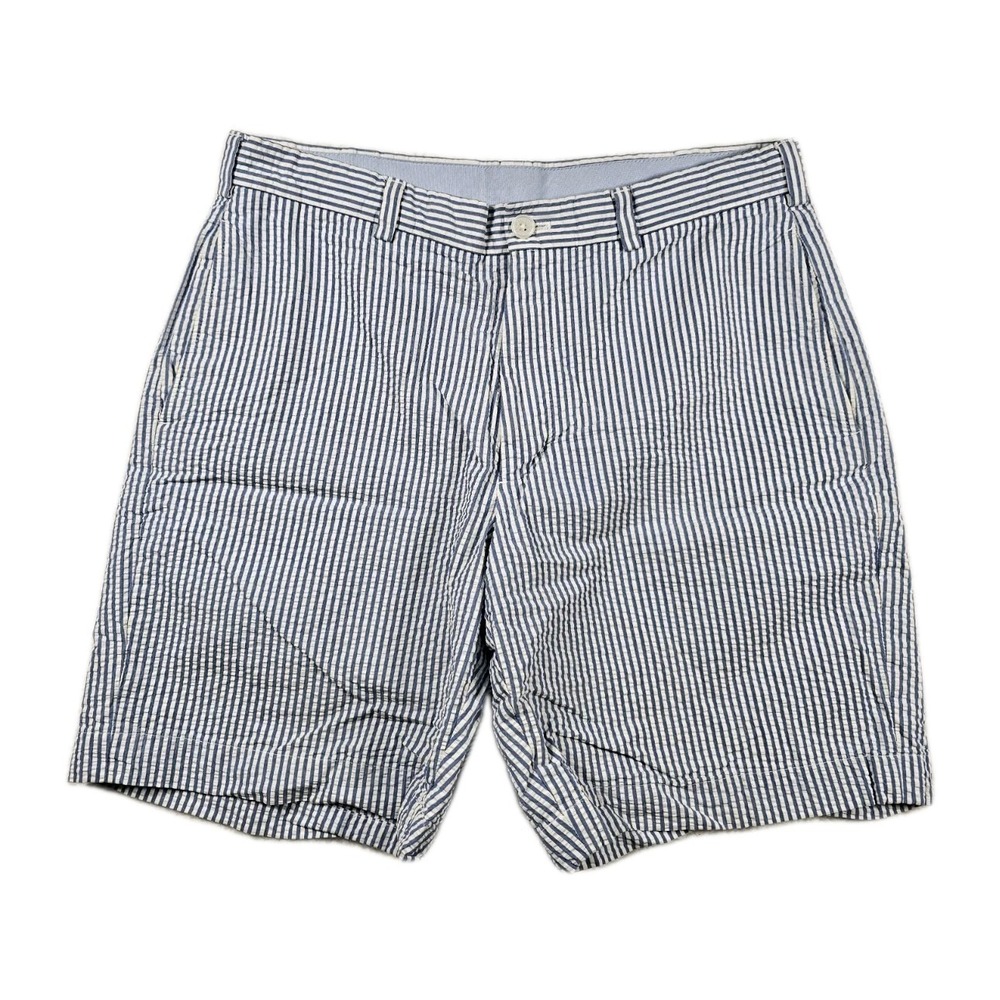 Brooks Brothers 346 Seersucker Shorts Mens W35 Blue White Stripe‎ Cotton 8"